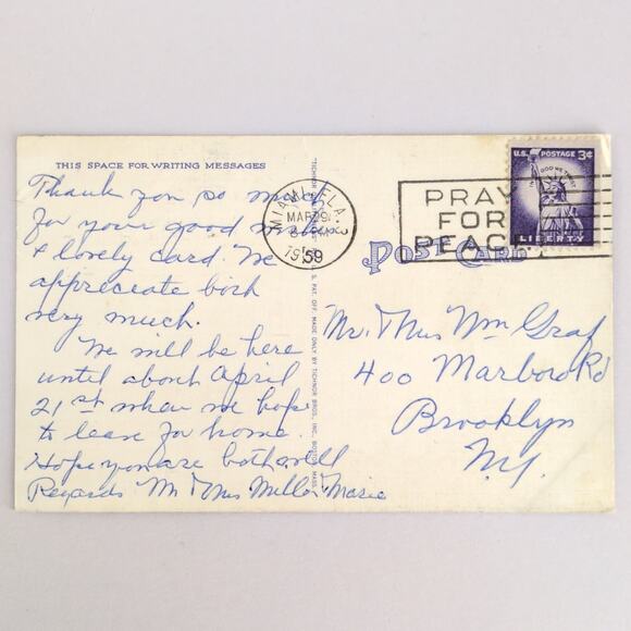 Vintage Linen Postcard Florida Land of Thousand Charms 1959 Tichnor Bros Palm - Picture 2 of 2